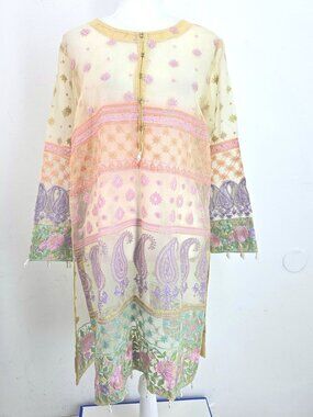 Sadabahar Pastel Pink Cream Embroidered Embellished Pakistani Chiffon Women L